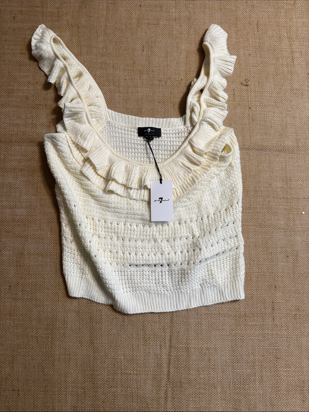 7 For All Mankind Cream Ruffle-Trim Knit Tank